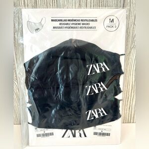 NEW! ZARA FABRIC FACE MASKS Sealed Three Pack Black NWT Size Medium Women Men